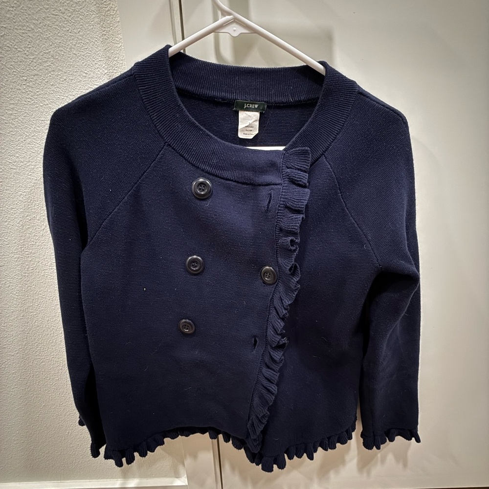 J. Crew Navy Ruffle Button Cardigan